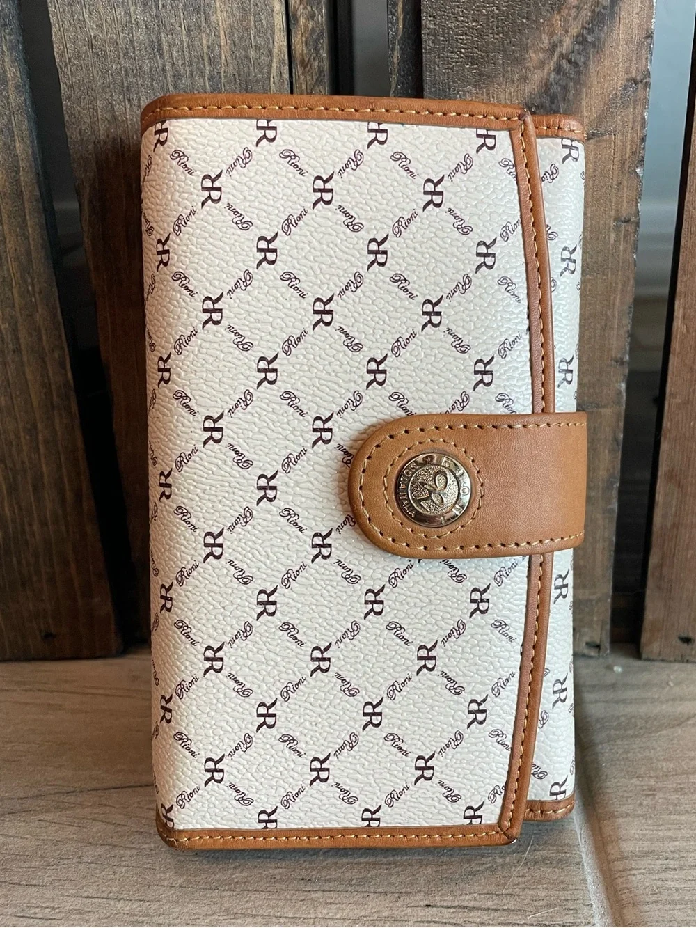 Rioni Cream & Tan Monogram Satchel with Wallet